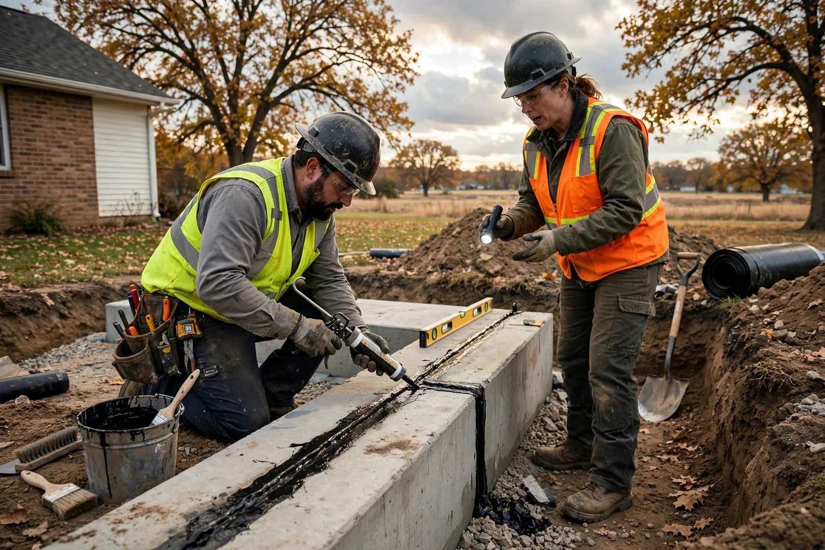 Precast concrete storm shelter lowered into a backyard excavation in Topeka