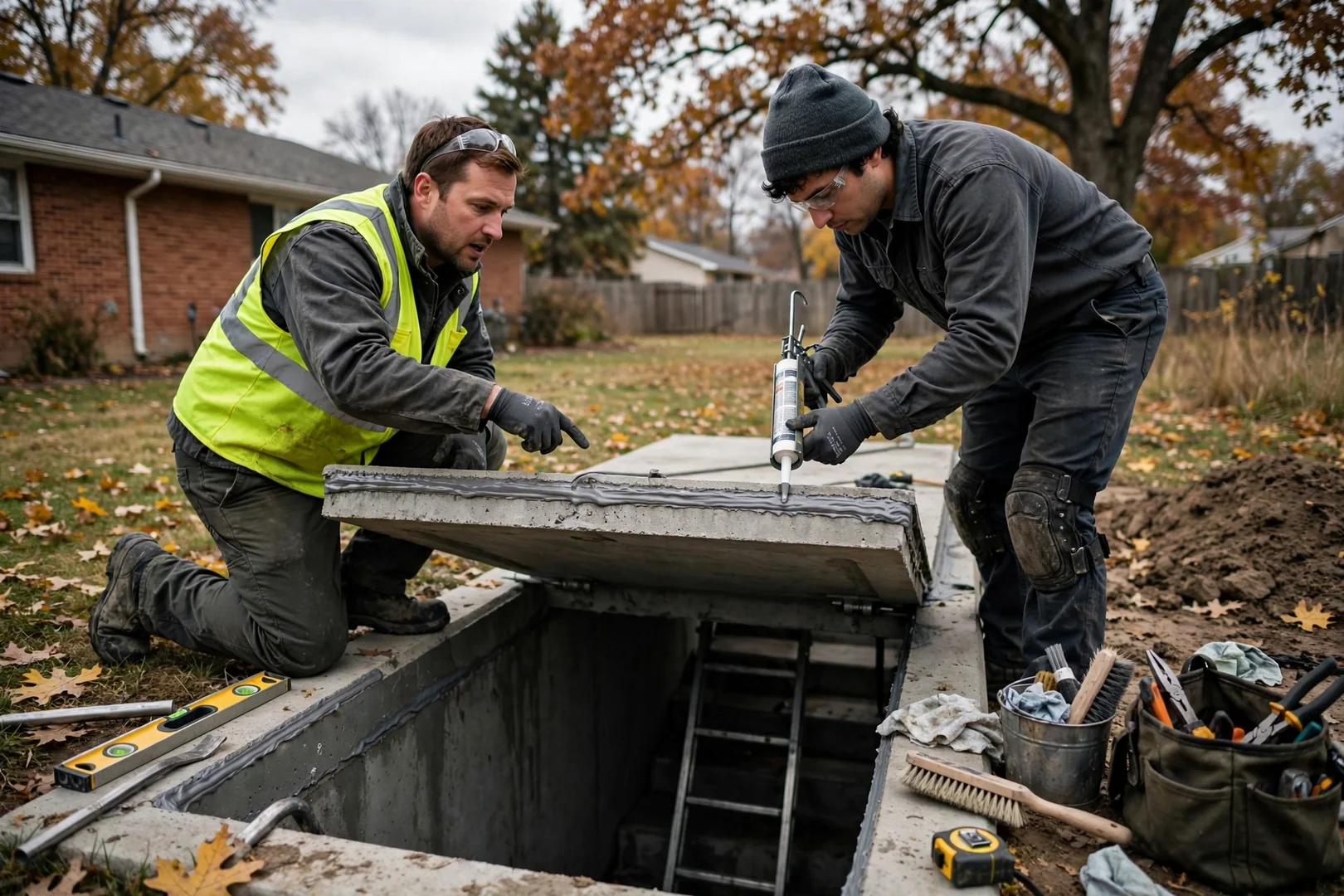 Estimator measures a garage floor for a storm shelter