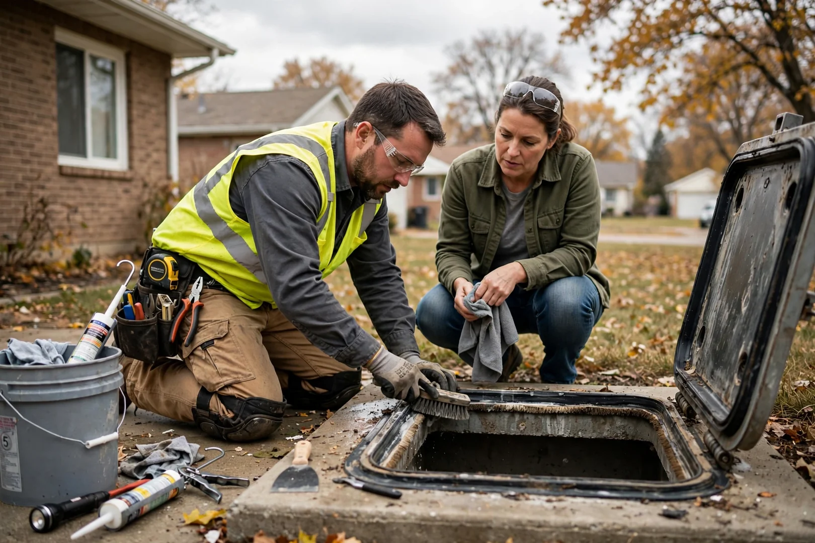 Underground storm shelter excavation with drainage gravel and concrete walls at a Topeka home